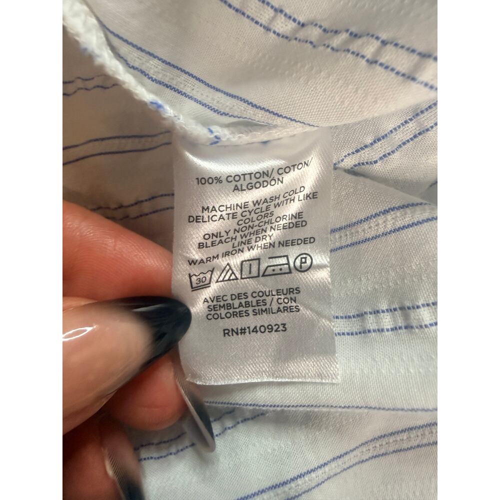 LOFT White Blue Stripe 100% Cotton Oversized Button Front Shirt Women Large - Picture 7 of 8